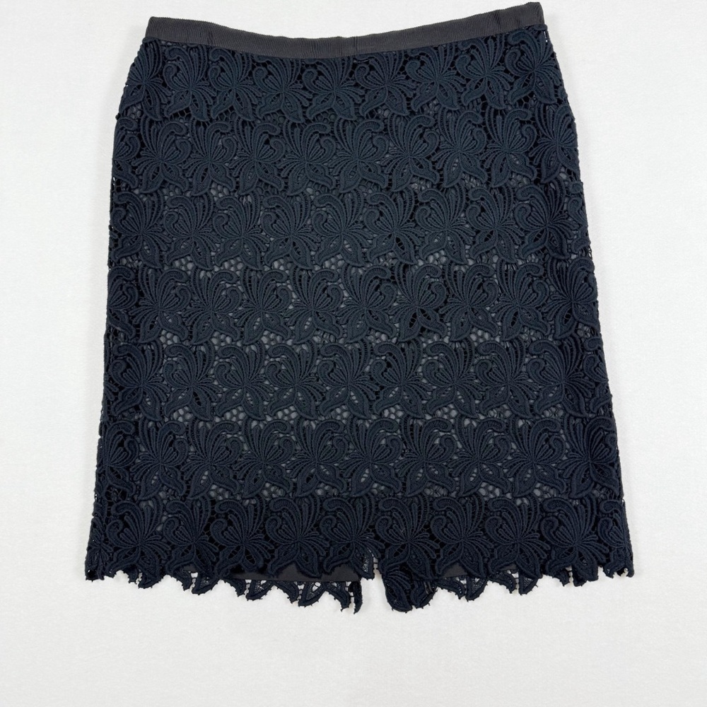 Talbots Petites Black Floral Lace Overlay Skirt Women’s 12P Elegant Lined